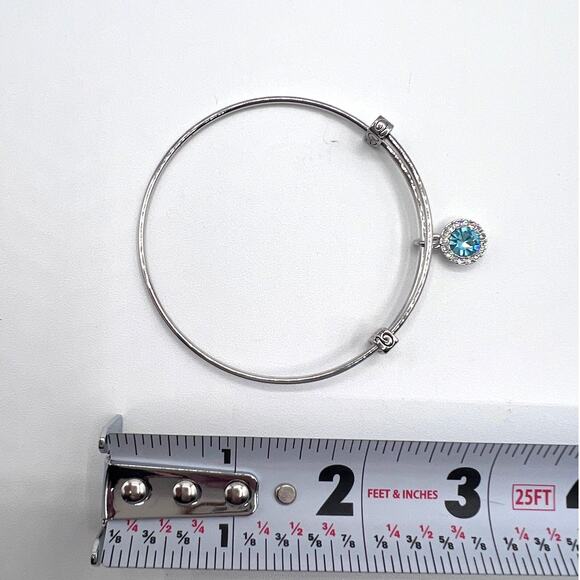 Women's Silvertone Birthstone Bracelet Rhinestone Charm March Light Blue NEW! - Picture 5 of 5